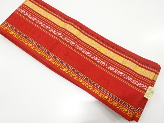 JAPANESE HANHABA OBI / CHIKUZEN HAKATA / WOVEN STRIPE & FLOWER